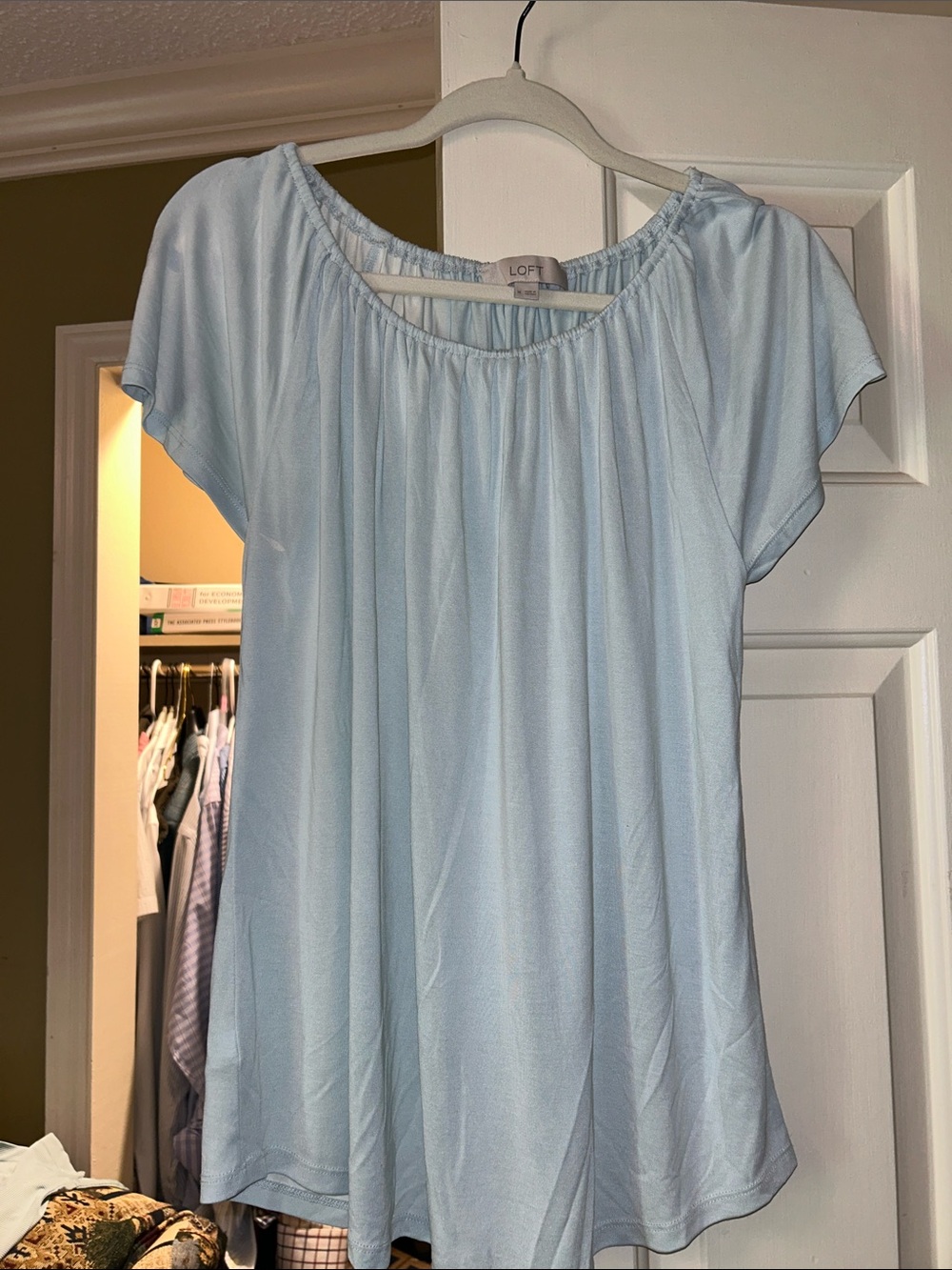 LOFT Pale Blue Short Sleeve Peasant Blouse